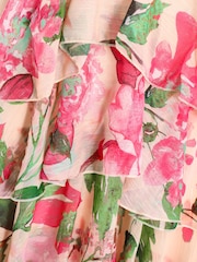 Quiz Natural Chiffon Cold Shoulder Tiered Dip Hem Dress - Image 4 of 4