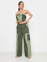 PixieGirl Petite Khaki Green 100% Cotton Colourblock Bandeau Corset Top - Image 2 of 4