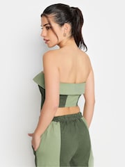PixieGirl Petite Khaki Green 100% Cotton Colourblock Bandeau Corset Top - Image 3 of 4