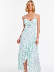 Quiz White Ditsy Floral Chiffon Strappy Maxi Dress With Ruffle Details - Image 1 of 4