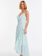Quiz White Ditsy Floral Chiffon Strappy Maxi Dress With Ruffle Details - Image 3 of 4