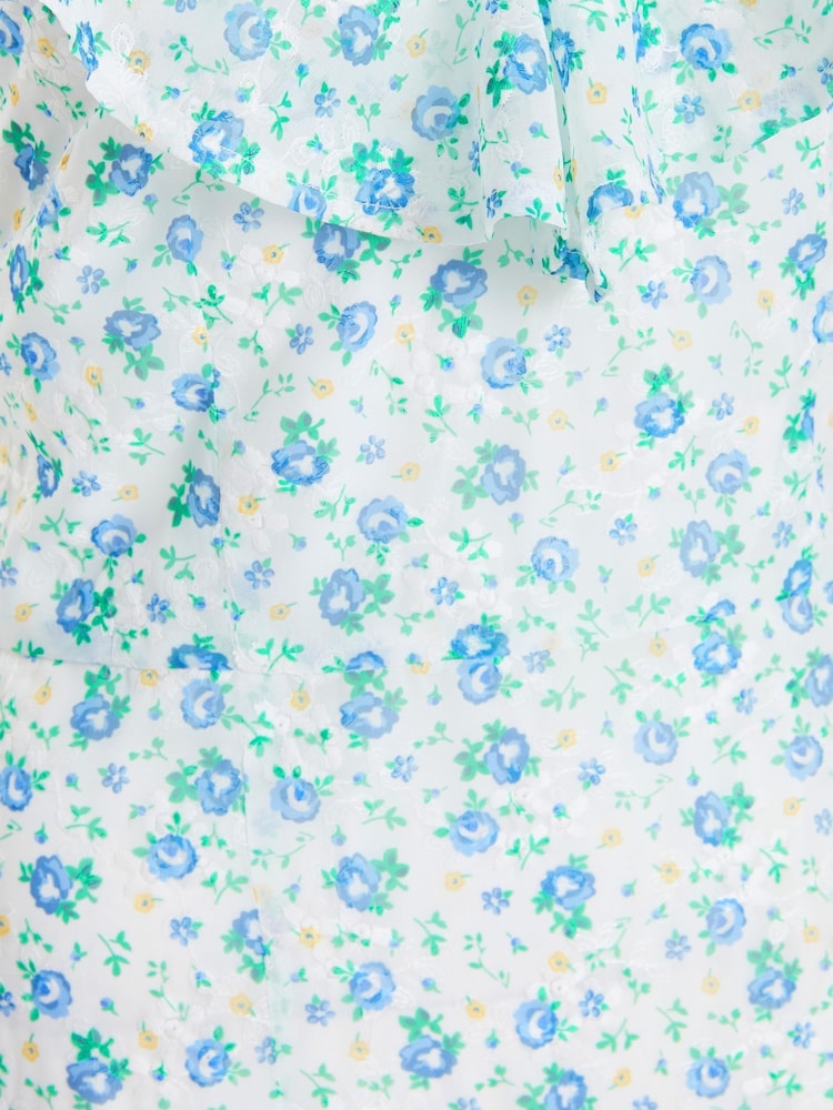 Quiz White Ditsy Floral Chiffon Strappy Maxi Dress With Ruffle Details - Image 4 of 4