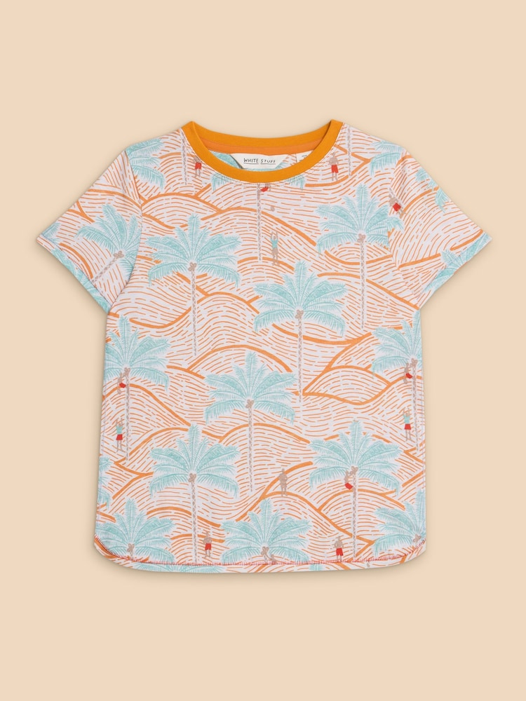White Stuff Multi Palm Tree Printed 100% Cotton T-Shirt - Image 1 of 3