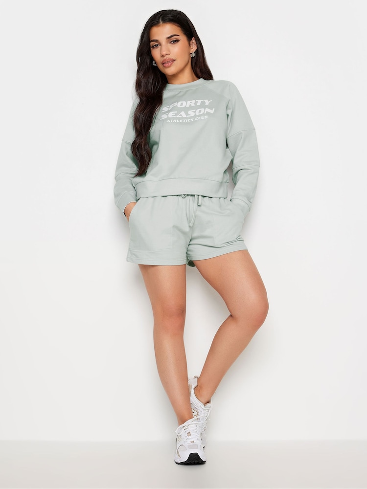 PixieGirl Petite Grey Sporty Season Slogan Cropped 100% Cotton Sweatshirt - Image 2 of 4