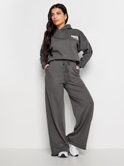 PixieGirl Petite Grey 100% Cotton Wide Leg Hem Detail Joggers - Image 1 of 4