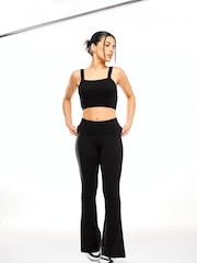 PixieGirl Petite Black Fold Over Waist Flared Leggings - Image 1 of 5