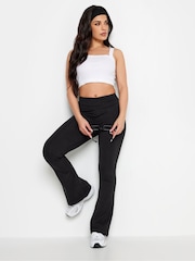 PixieGirl Petite Black Fold Over Waist Flared Leggings - Image 2 of 5