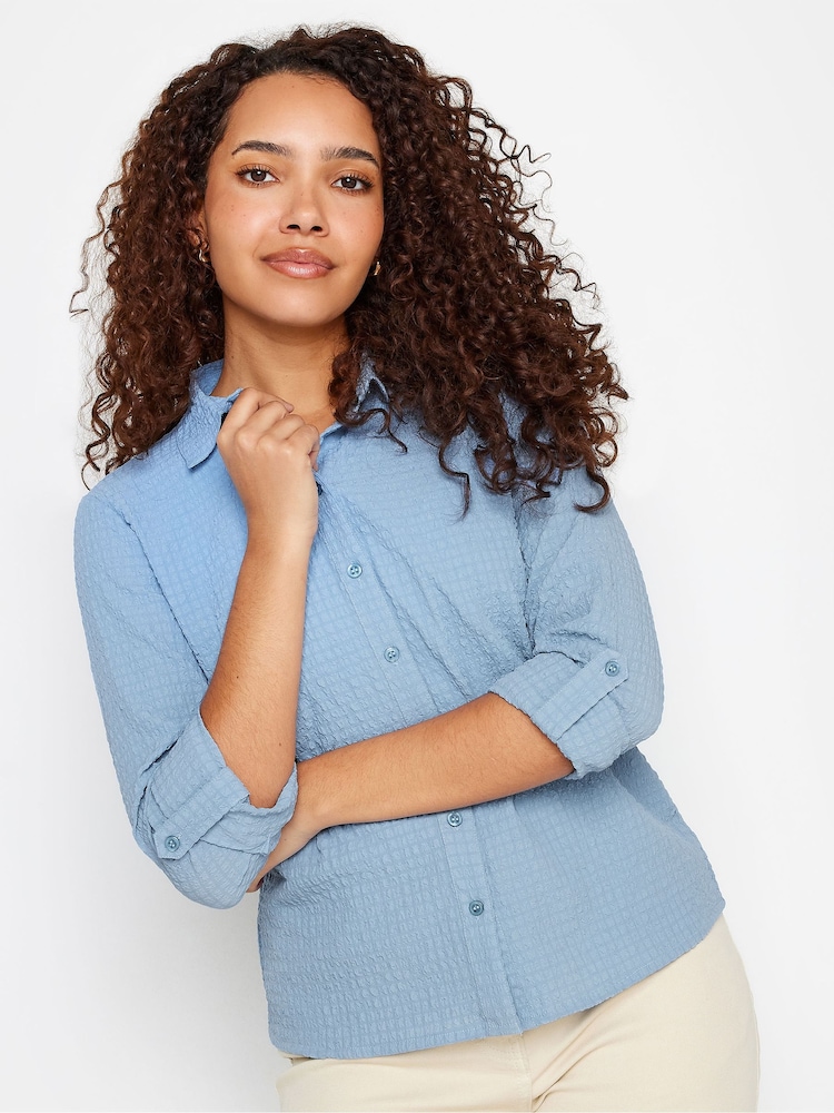 M&Co Blue Textured Turn Back Sleeve Shirt - Image 1 of 4