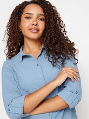 M&Co Blue Textured Turn Back Sleeve Shirt - Image 4 of 4