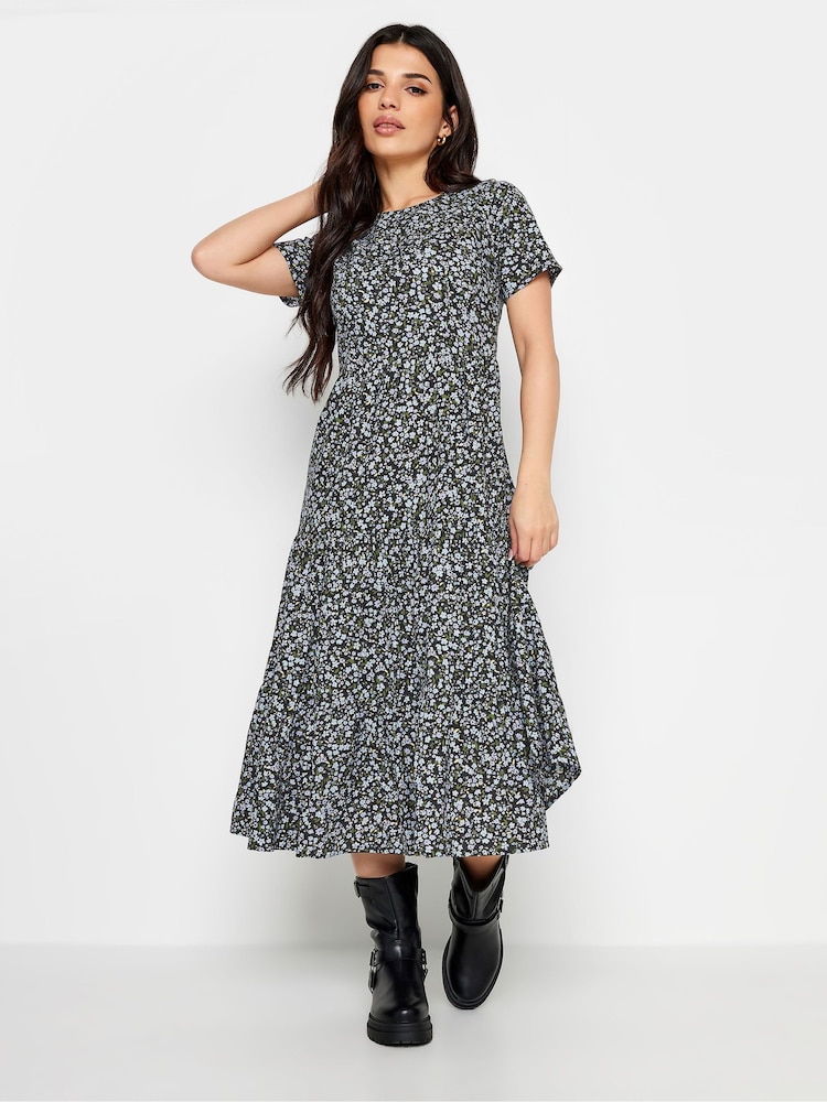 PixieGirl Petite Blue Tiered Midi Dress - Image 1 of 4