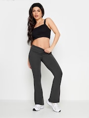 PixieGirl Petite Charcoal Grey Fold Over Waist Flared Leggings - Image 1 of 3