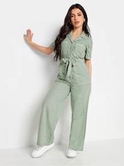 PixieGirl Petite Green 100% Cotton Utility Washed Jumpsuit - Image 1 of 4