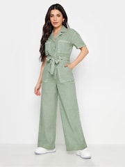 PixieGirl Petite Green 100% Cotton Utility Washed Jumpsuit - Image 2 of 4