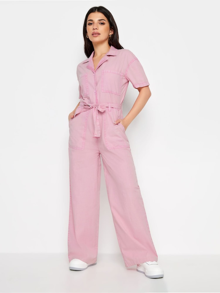 PixieGirl Petite Pink 100% Cotton Utility Washed Jumpsuit - Image 2 of 5
