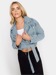 PixieGirl Petite Blue Denim Cropped Trench Jacket - Image 1 of 4