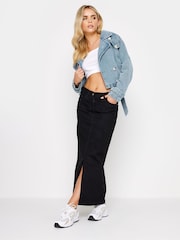 PixieGirl Petite Blue Denim Cropped Trench Jacket - Image 2 of 4