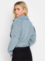 PixieGirl Petite Blue Denim Cropped Trench Jacket - Image 3 of 4