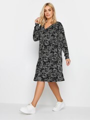 Yours Curve Black Pleated Front Shorter Dress - Image 1 of 4