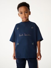 marine - T-shirt Paul Smith Junior garçon oversize à manches courtes et imprimé emblématique - Image 1 de 6