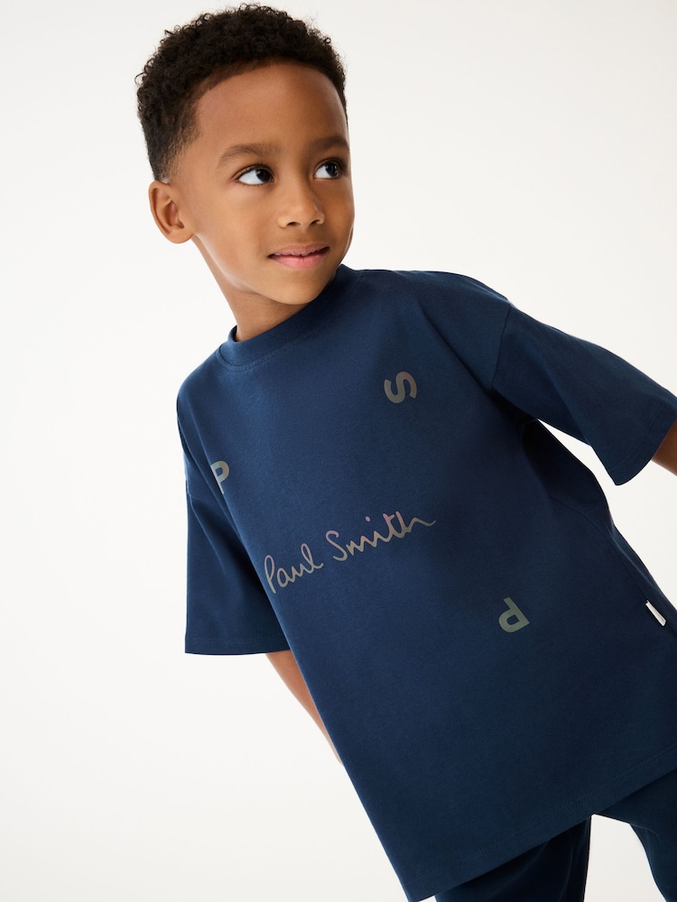 marine - T-shirt Paul Smith Junior garçon oversize à manches courtes et imprimé emblématique - Image 3 of 6