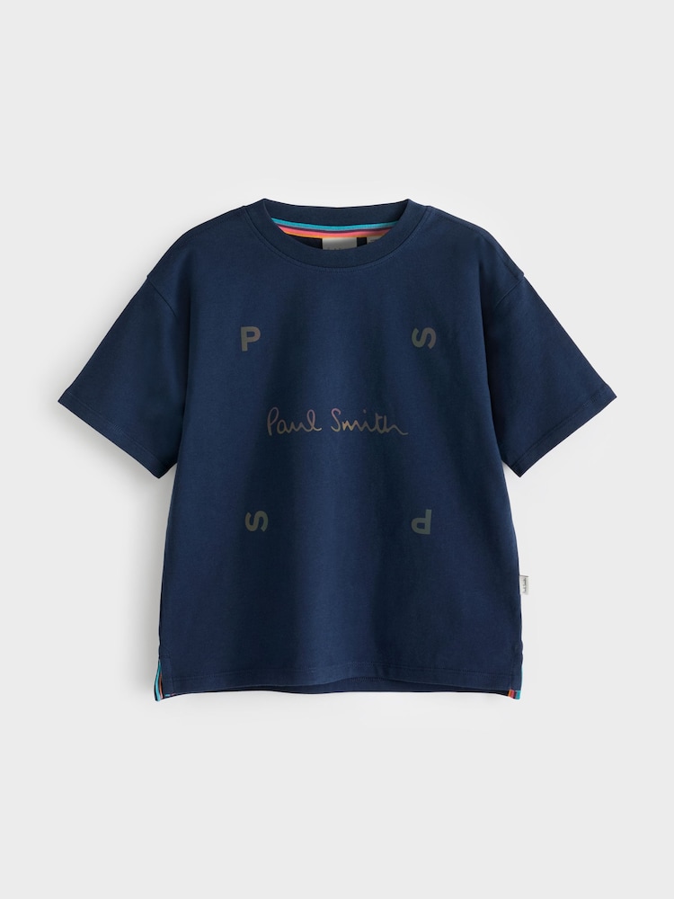 marine - T-shirt Paul Smith Junior garçon oversize à manches courtes et imprimé emblématique - Image 4 of 6