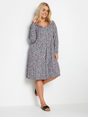 Yours Curve Black/ chorome Pleated Front Shorter Dress - Image 1 of 4