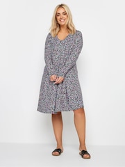 Yours Curve Black/ chorome Pleated Front Shorter Dress - Image 2 of 4