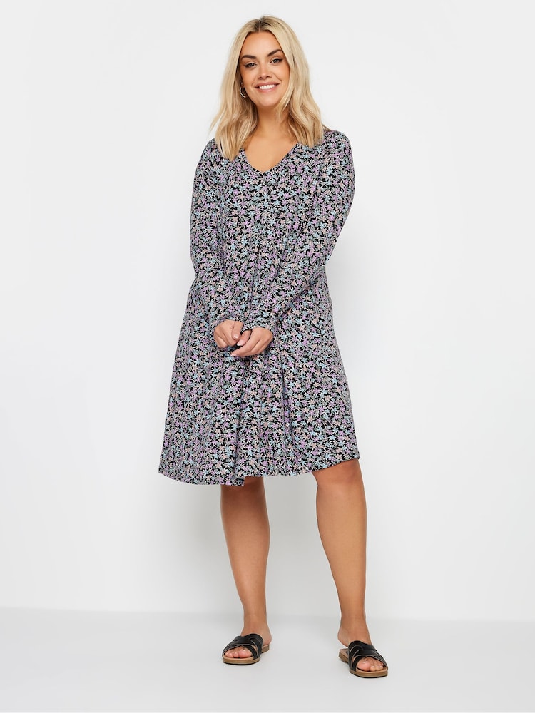 Yours Curve Black/ chorome Pleated Front Shorter Dress - Image 2 of 4