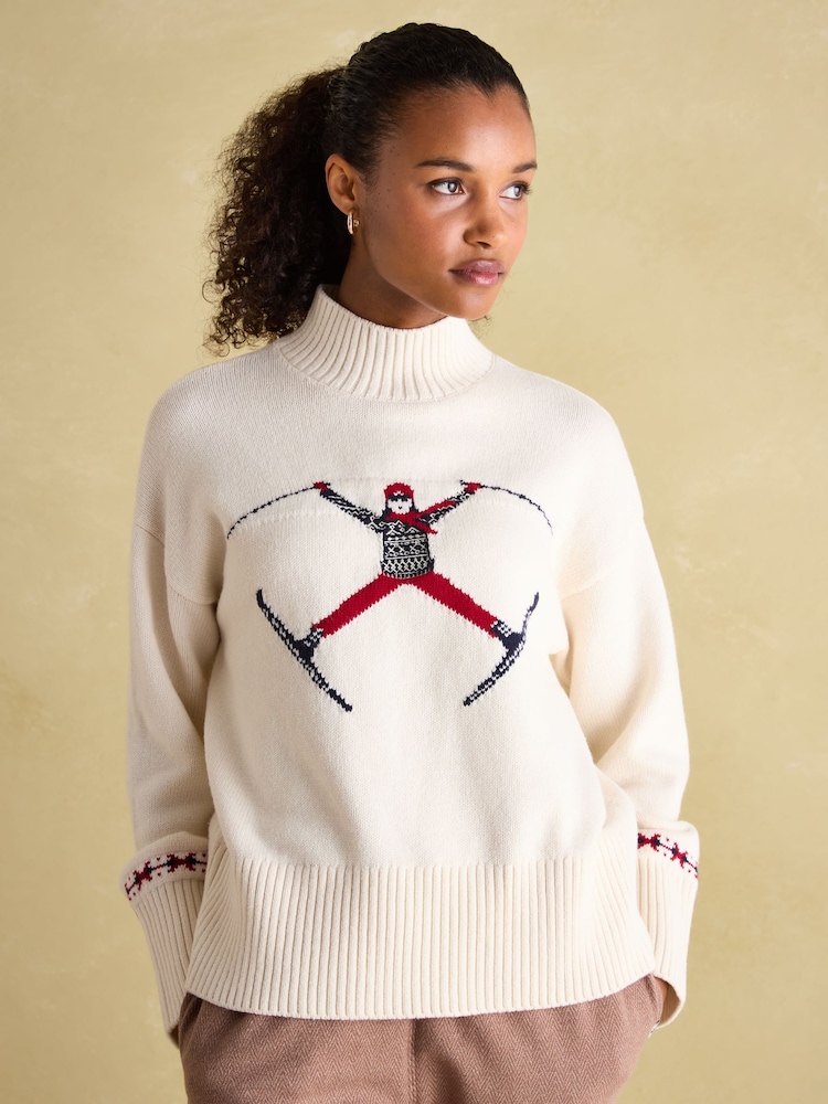 Joules Abigail Cream High Neck Intarsia Ski Jumper - Image 1 of 7