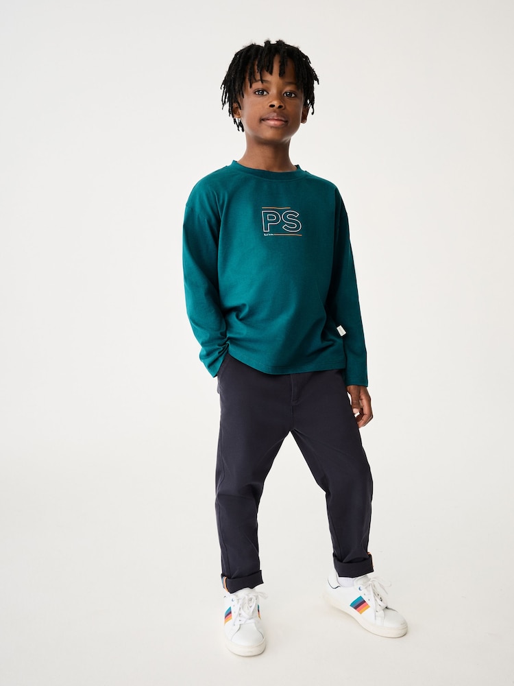 Paul Smith Junior Boys Oversized Teal Blue Long Sleeve Iconic Print T-Shirt - Image 1 of 8