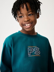 Paul Smith Junior Boys Oversized Teal Blue Long Sleeve Iconic Print T-Shirt - Image 3 of 8