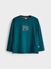 Paul Smith Junior Boys Oversized Teal Blue Long Sleeve Iconic Print T-Shirt - Image 4 of 8
