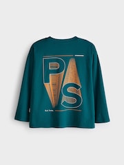Paul Smith Junior Boys Oversized Teal Blue Long Sleeve Iconic Print T-Shirt - Image 5 of 8