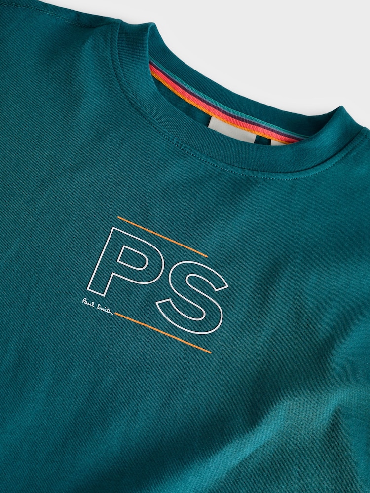 Paul Smith Junior Boys Oversized Teal Blue Long Sleeve Iconic Print T-Shirt - Image 6 of 8