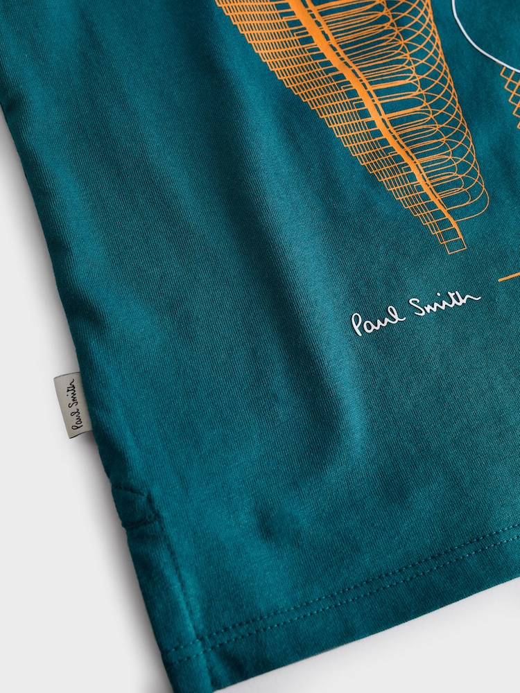 Paul Smith Junior Boys Oversized Teal Blue Long Sleeve Iconic Print T-Shirt - Image 7 of 8