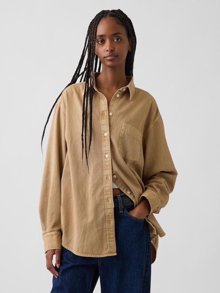 Gap Beige Denim Big Shirt - Image 1 of 4 Gap Beige Denim Big Shirt - Image 1 of 4