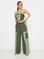 PixieGirl Petite Khaki Green Colourblock Cargo Trousers - Image 1 of 4