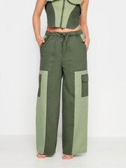 PixieGirl Petite Khaki Green Colourblock Cargo Trousers - Image 2 of 4