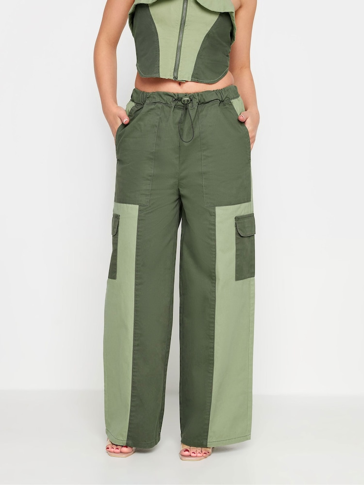 PixieGirl Petite Khaki Green Colourblock Cargo Trousers - Image 2 of 4