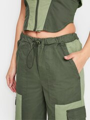 PixieGirl Petite Khaki Green Colourblock Cargo Trousers - Image 4 of 4