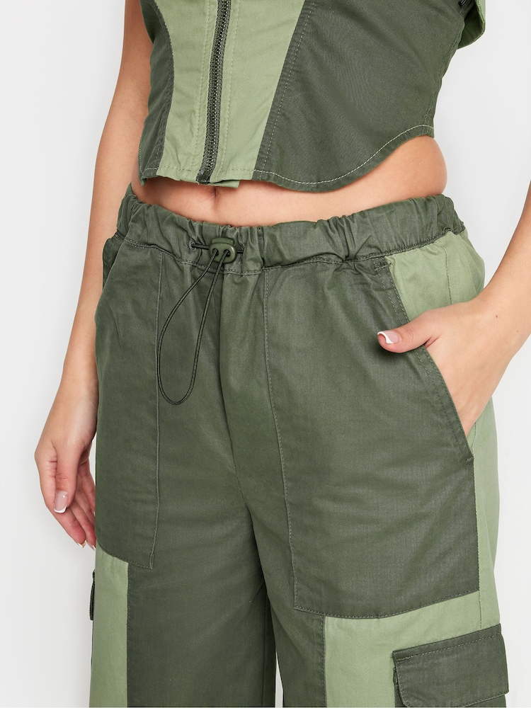 PixieGirl Petite Khaki Green Colourblock Cargo Trousers - Image 4 of 4
