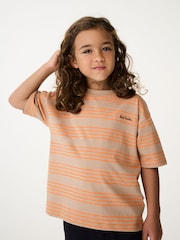 Paul Smith Junior Oversized Boys Orange/Neutral Striped Short Sleeve T-Shirt - Image 1 of 7