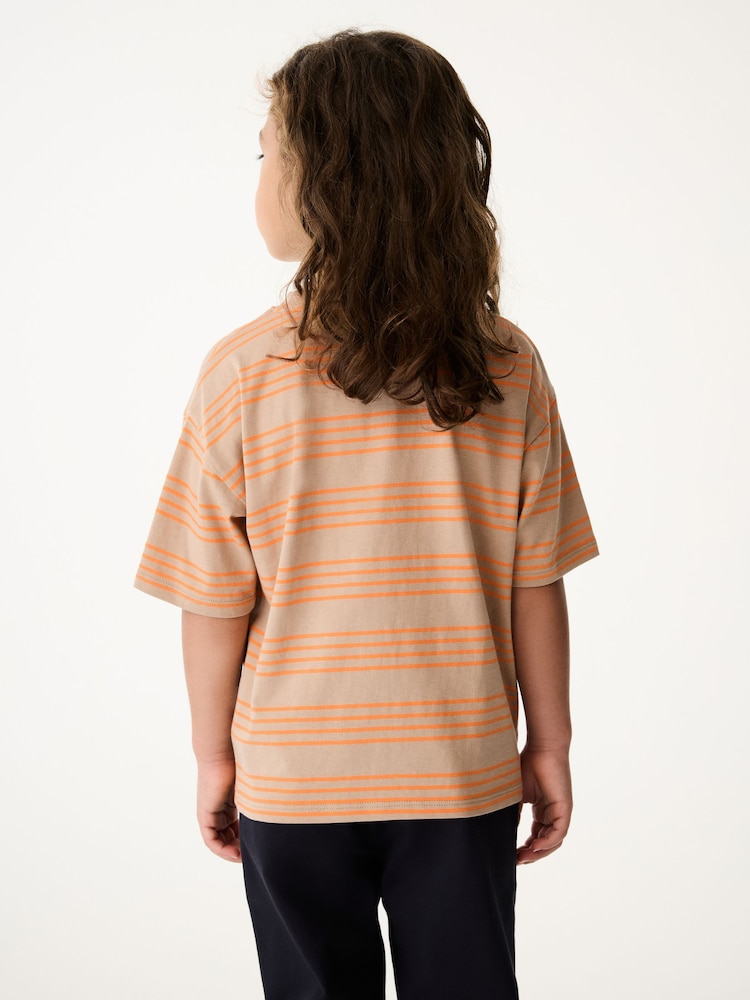 Paul Smith Junior Oversized Boys Orange/Neutral Striped Short Sleeve T-Shirt - Image 2 of 7