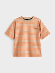 Paul Smith Junior Oversized Boys Orange/Neutral Striped Short Sleeve T-Shirt - Image 5 of 7
