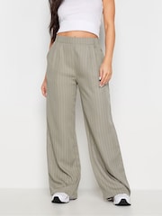 PixieGirl Petite Stone Brown Pinstripe Wide Leg Trousers - Image 1 of 5