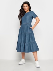 PixieGirl Petite Blue Denim Tiered Dress - Image 1 of 4