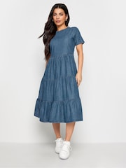 PixieGirl Petite Blue Denim Tiered Dress - Image 2 of 4