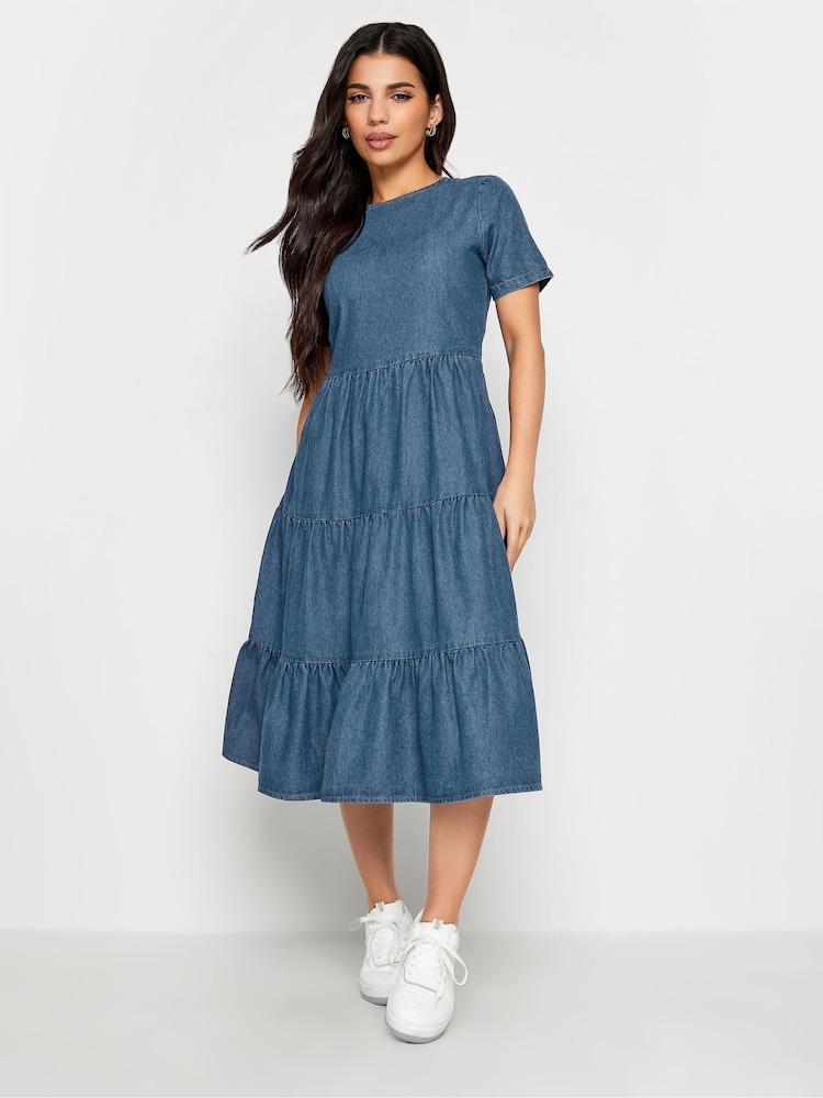 PixieGirl Petite Blue Denim Tiered Dress - Image 2 of 4