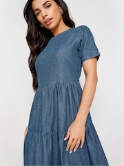 PixieGirl Petite Blue Denim Tiered Dress - Image 4 of 4