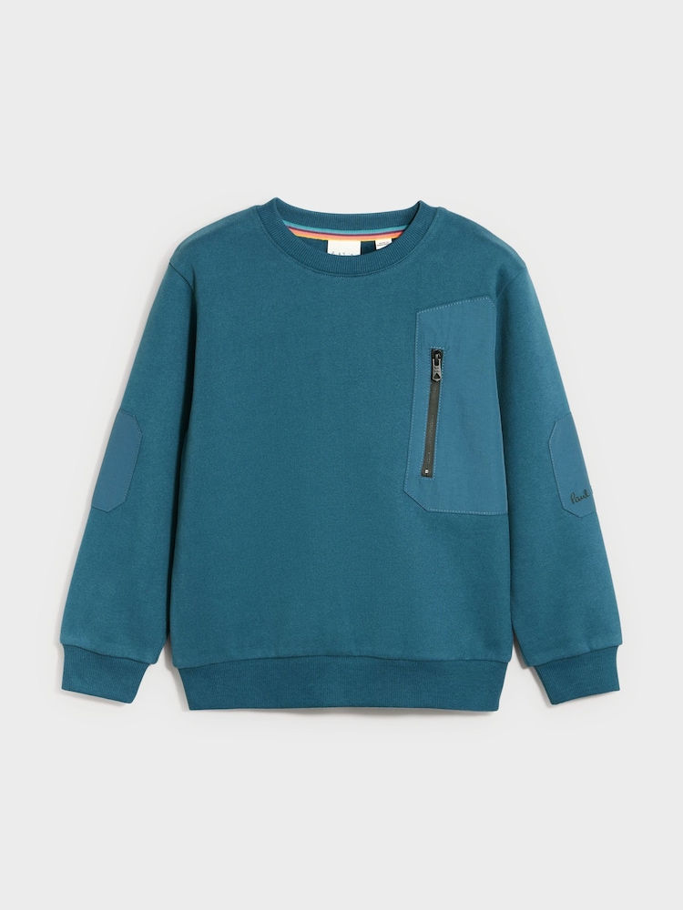 Sweat ras du cou avec panneau de nylon bleu moyen Paul Smith Junior garçon - Image 1 of 10